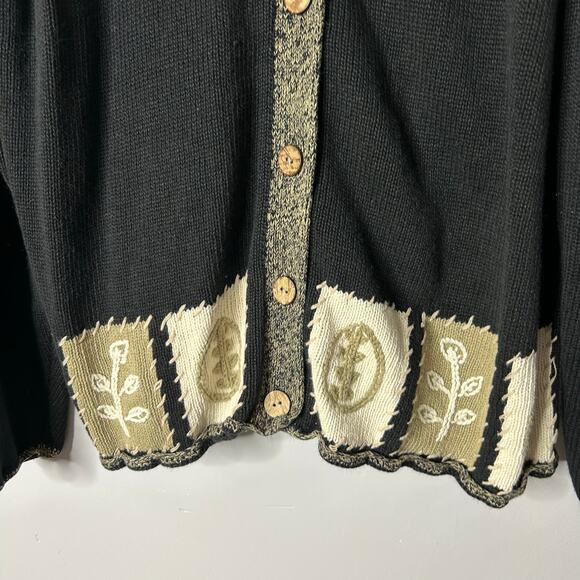 VTG Coldwater Creek Fall Patchwork Cardigan Sweater Wood Button Womens 1x Black - Picture 6 of 7